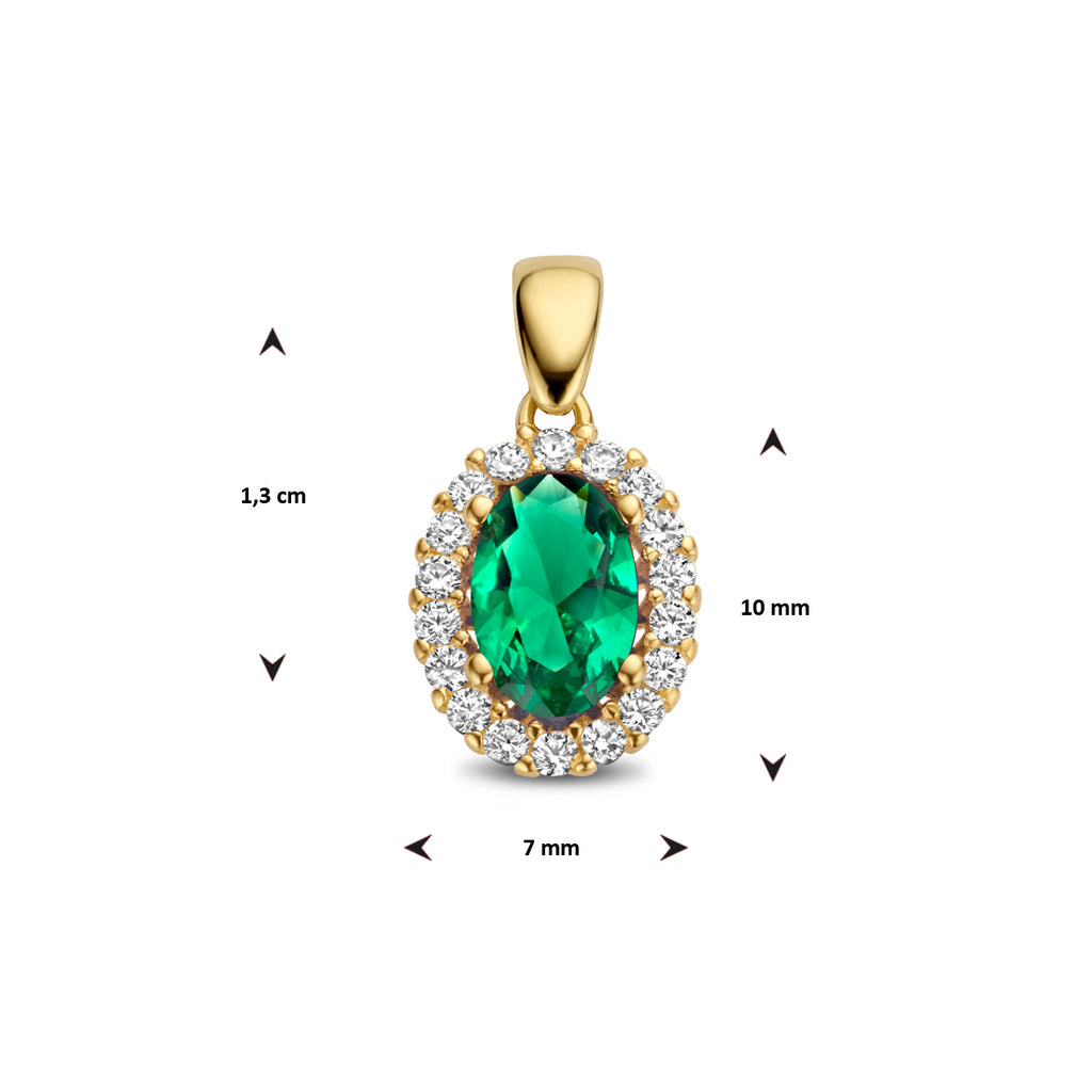 hanger groen en wit zirkonia halo 14K geelgoud