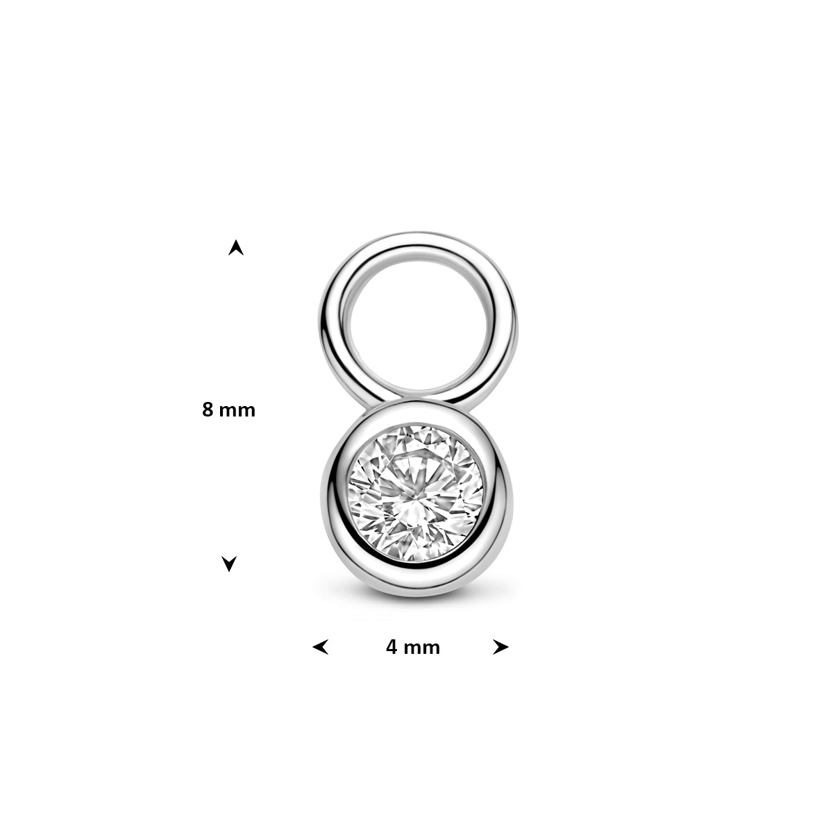 oorringhanger zirkonia 8 mm zilver gerhodineerd