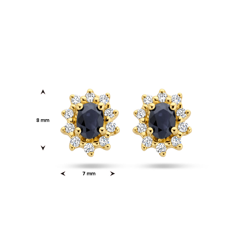 Ohrstecker Saphir und Zirkonia Halo 14K Gelbgold