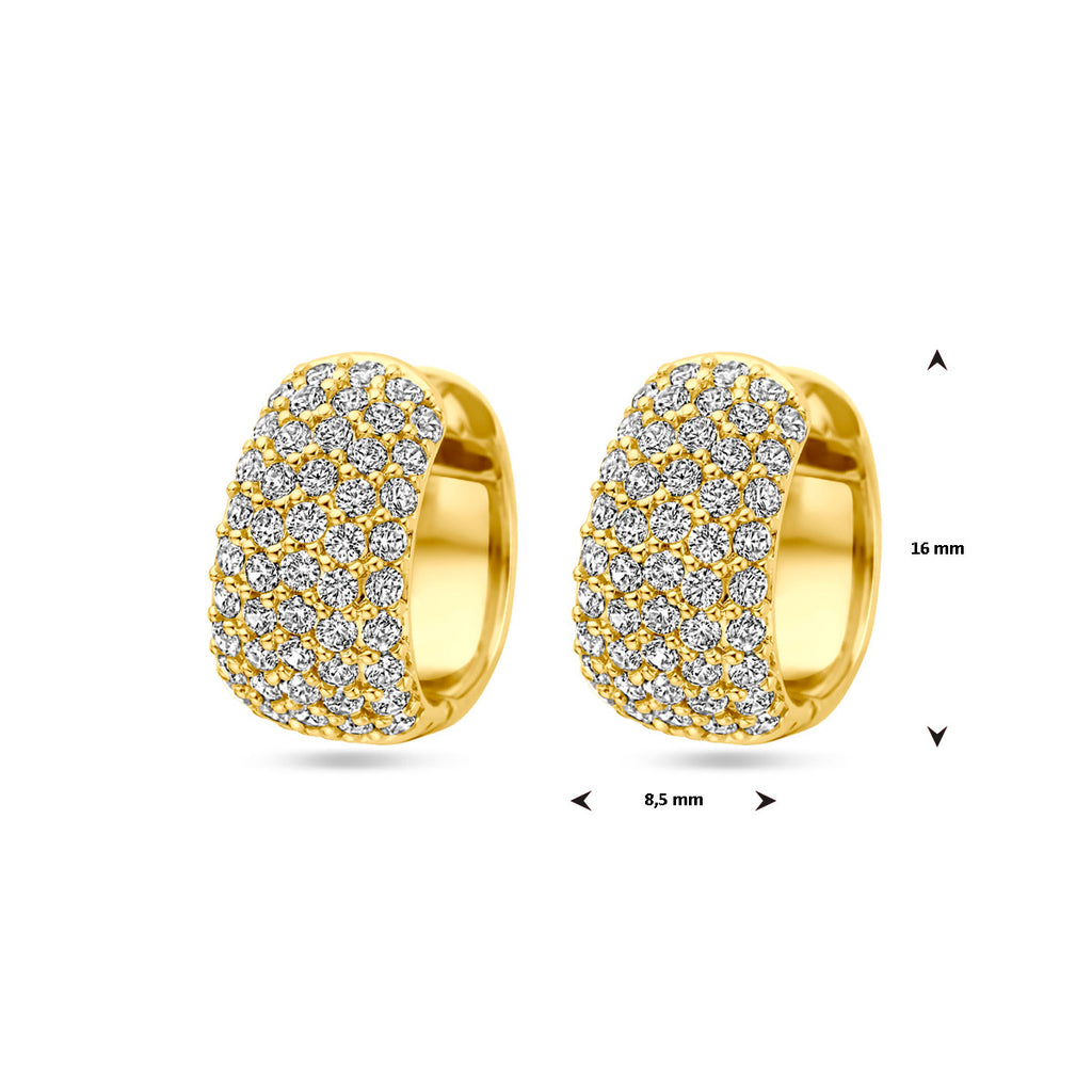 klapoorringen zirkonia 16 mm 1 micron zilver verguld (geel)