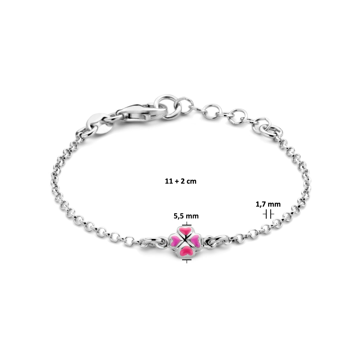 Armband Kleeblatt Emaille 11 + 2 cm Silber rhodiniert