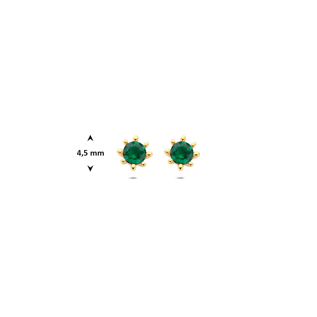 9k oorknoppen groen zirkonia 4,5 mm 9K geel