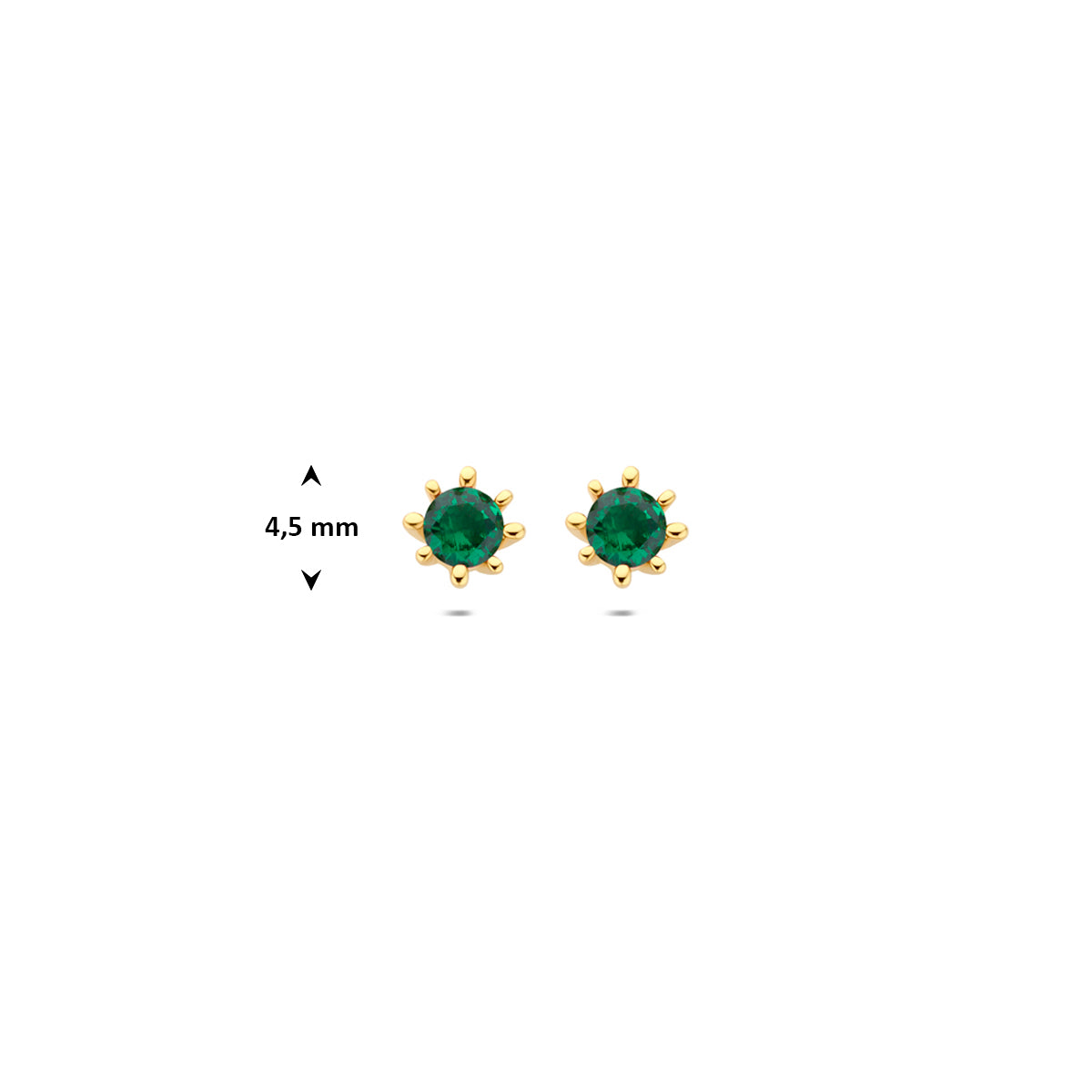 9k oorknoppen groen zirkonia 4,5 mm 9K geel