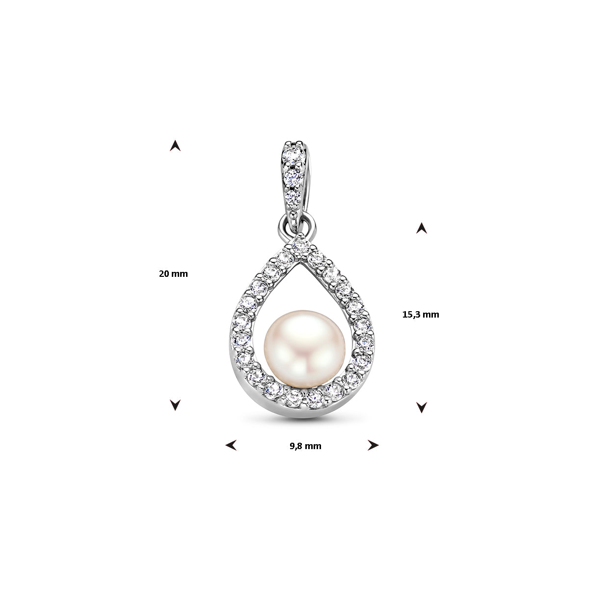 hanger parel en zirkonia zilver gerhodineerd