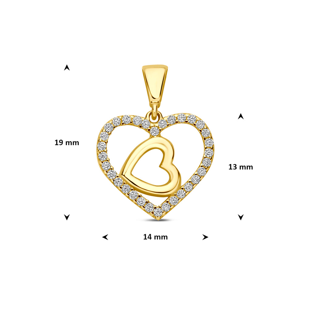 9k hanger hartjes zirkonia 13 mm 9K geel