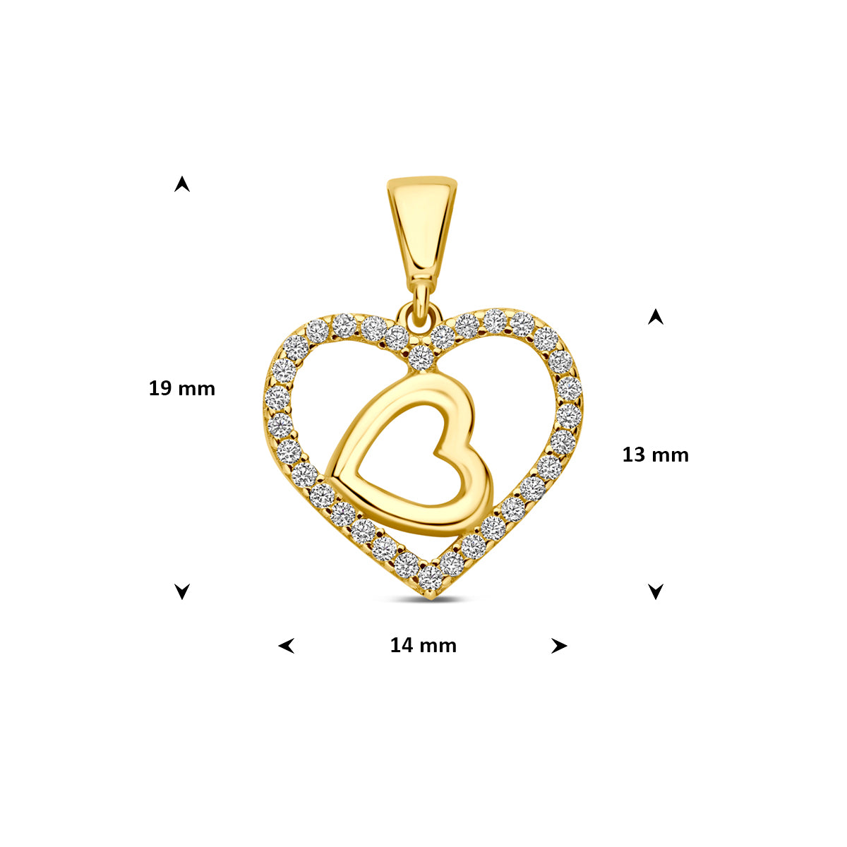 9k hanger hartjes zirkonia 13 mm 9K geel
