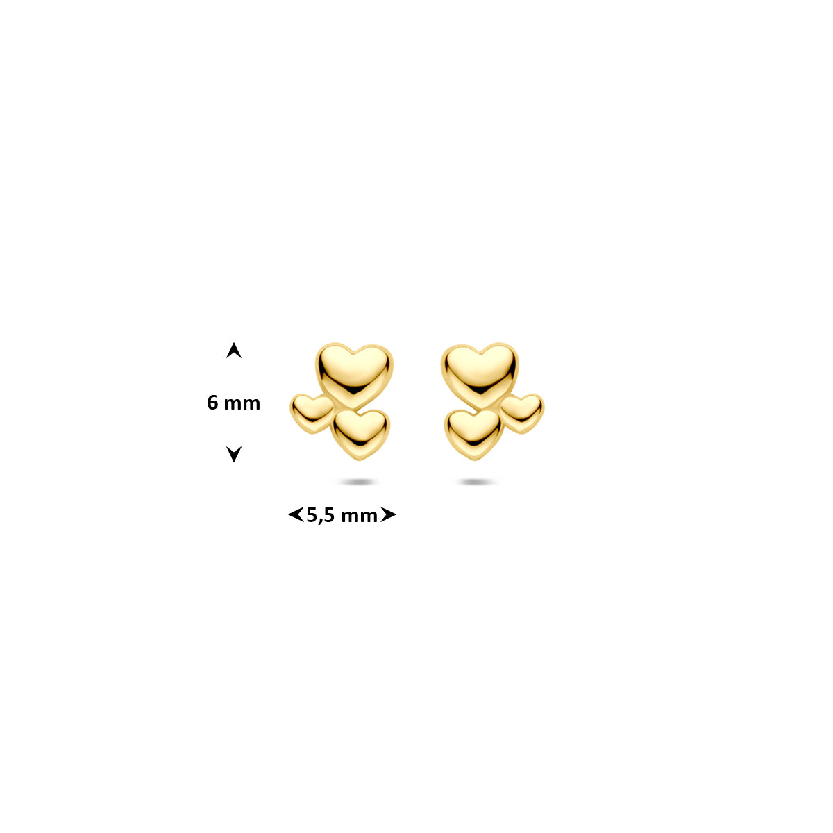 9k oorknoppen hartjes 6 mm 9K geel