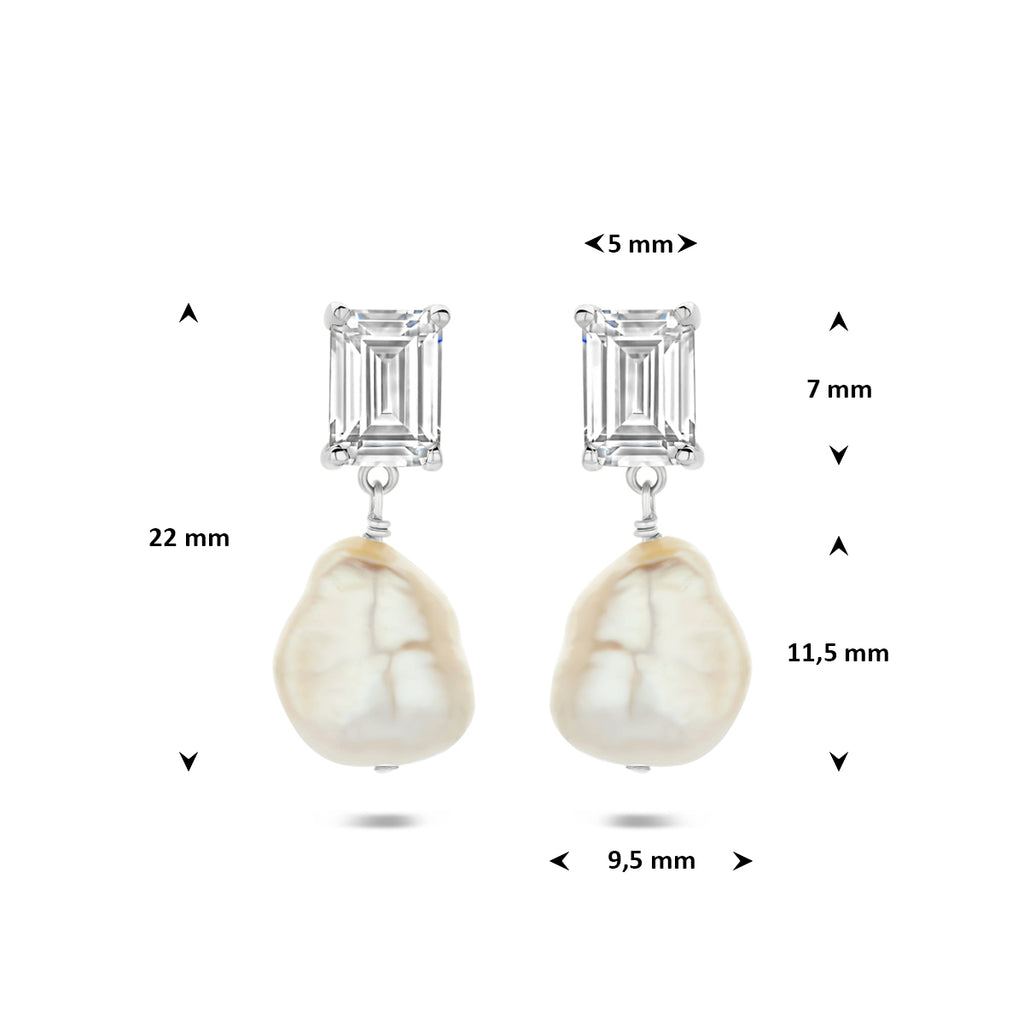 Ohrhänger Perle und Zirkonia 22 mm rhodiniertes Silber
