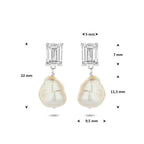 Ohrhänger Perle und Zirkonia 22 mm rhodiniertes Silber