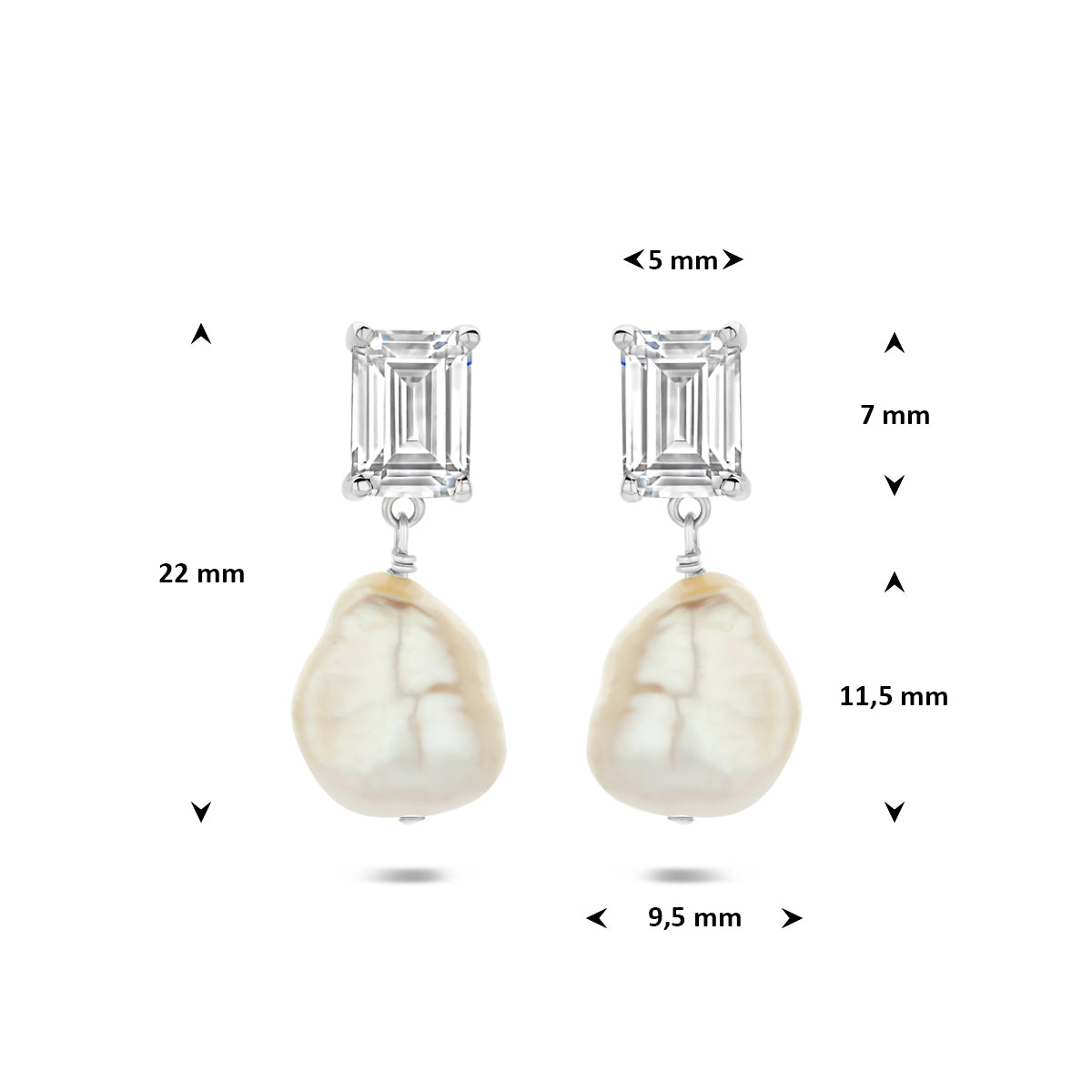 Ohrhänger Perle und Zirkonia 22 mm rhodiniertes Silber