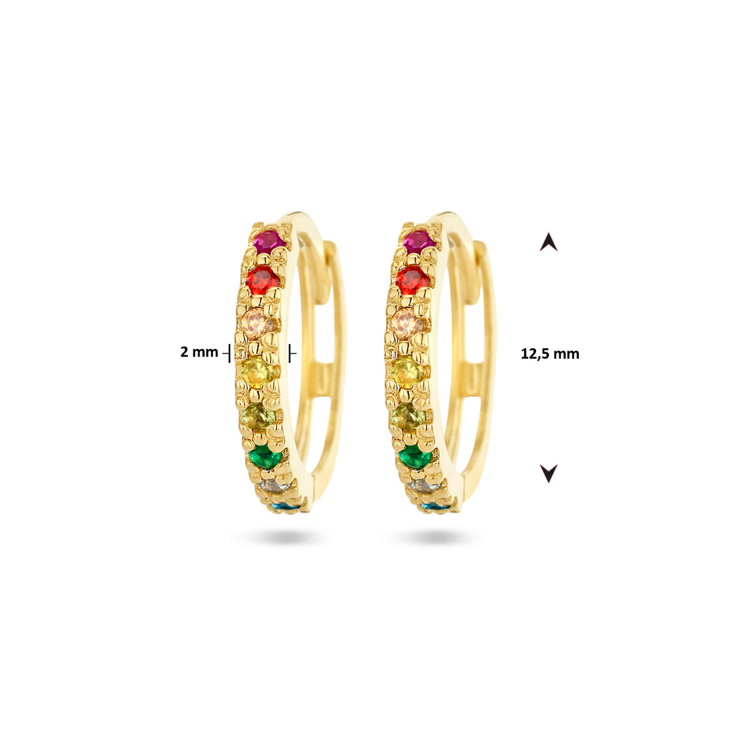 klapoorringen regenboog zirkonia 14K geelgoud
