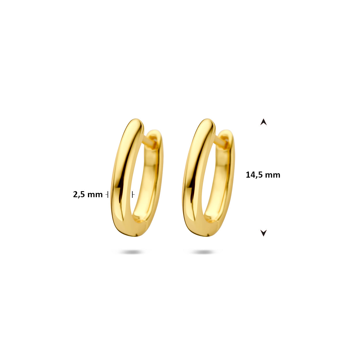 klapoorringen 14,5 mm 1 micron zilver verguld (geel)