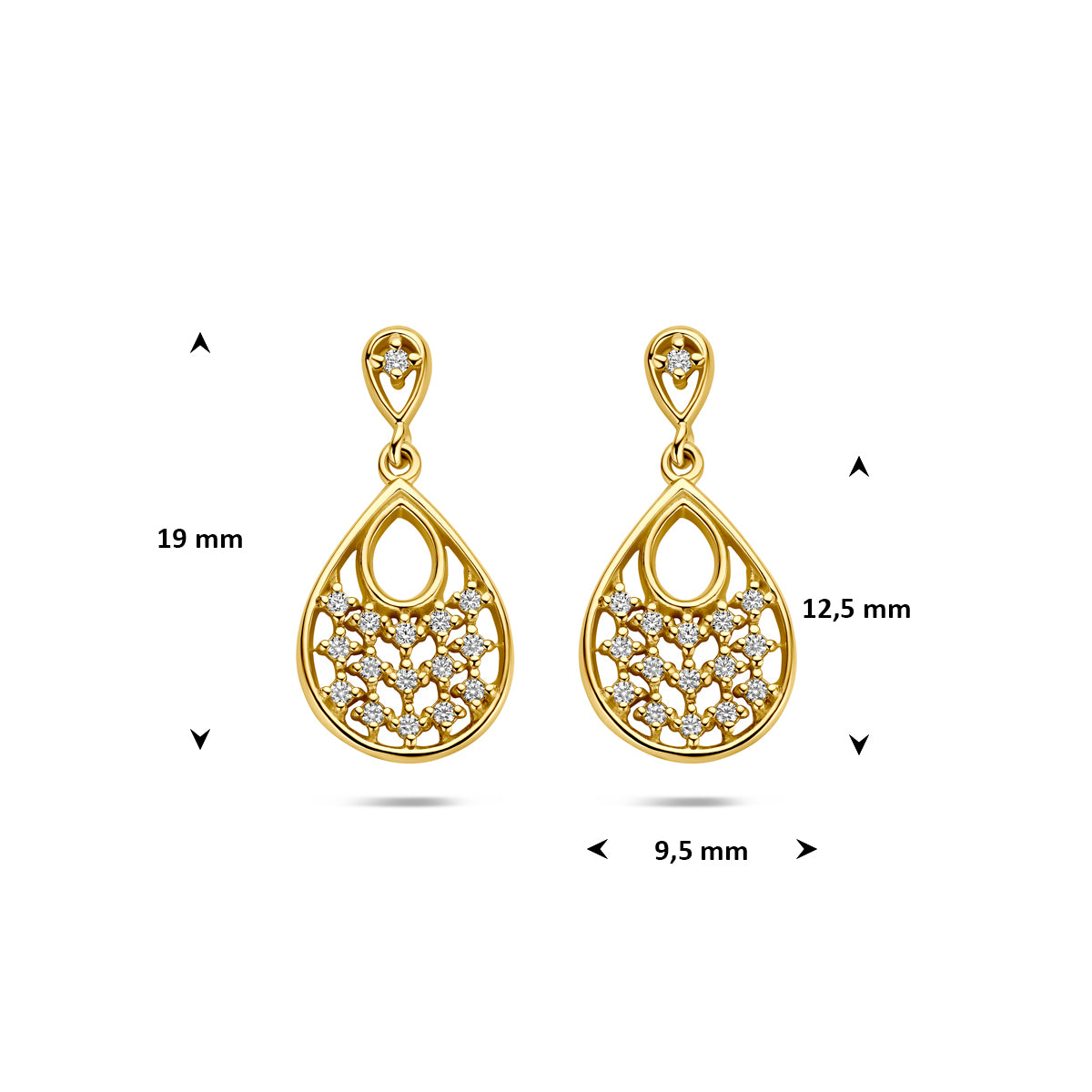 oorhangers zirkonia 19 mm 1 micron zilver verguld (geel)