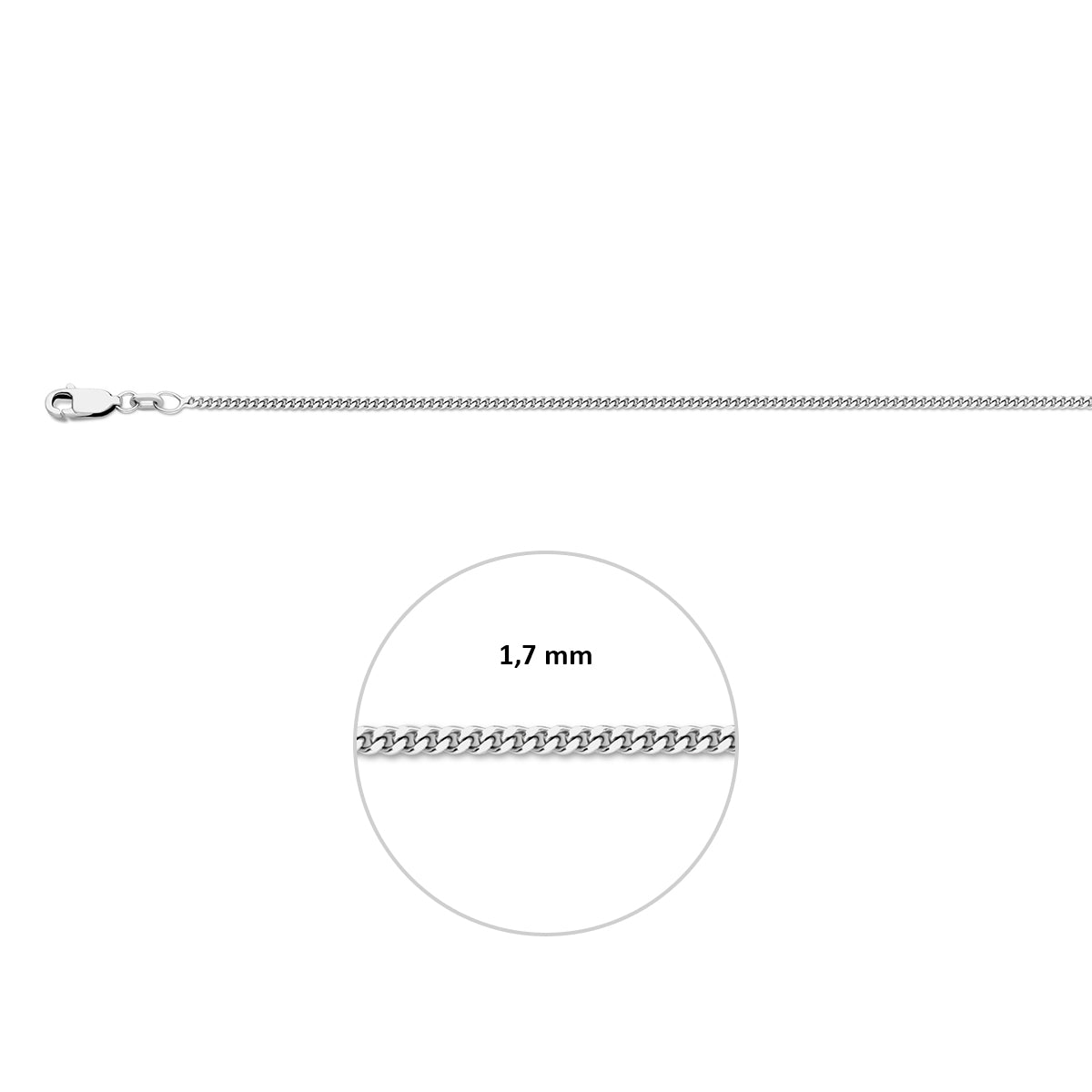 gourmette 1,7 mm zilver gerhodineerd