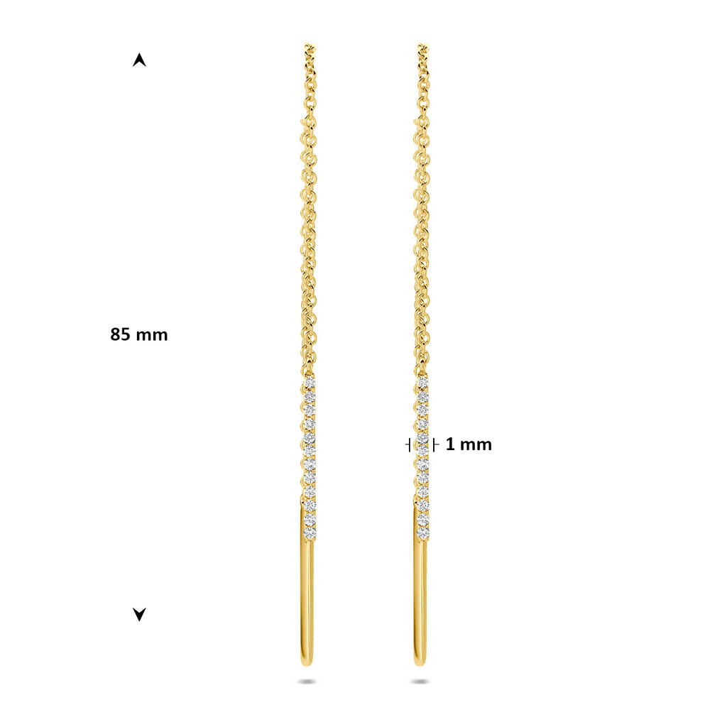 doortrekoorbellen diamant 0.08ct (2x 0.04ct) h si 85 mm 14K geelgoud