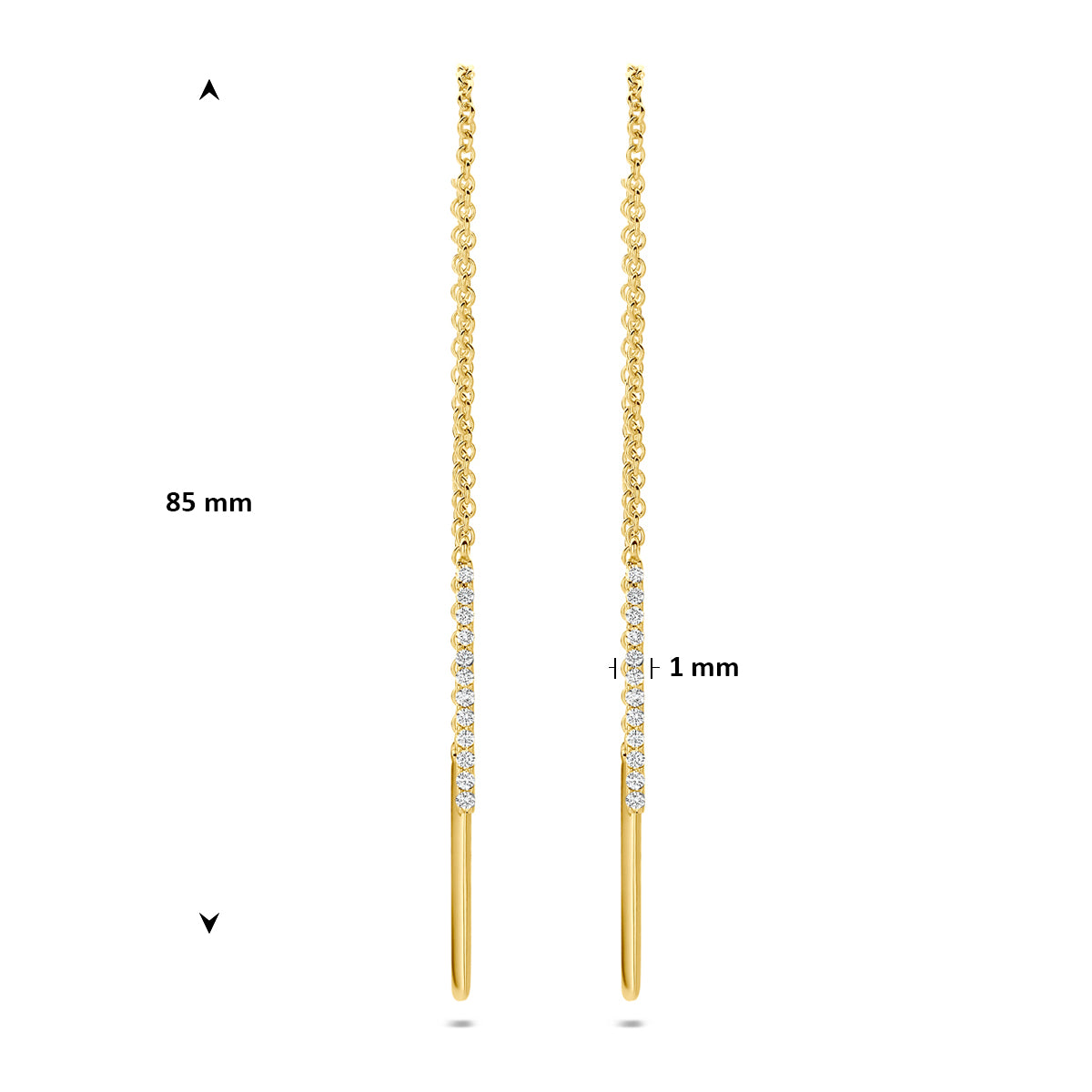doortrekoorbellen diamant 0.08ct (2x 0.04ct) h si 85 mm 14K geelgoud