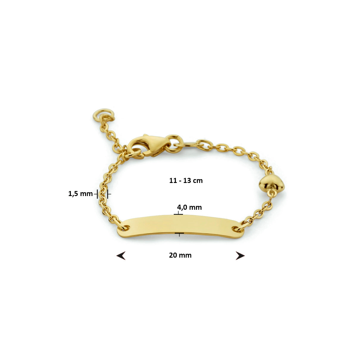 9k graveerarmband hartje plaat 4,0 mm 9K geel