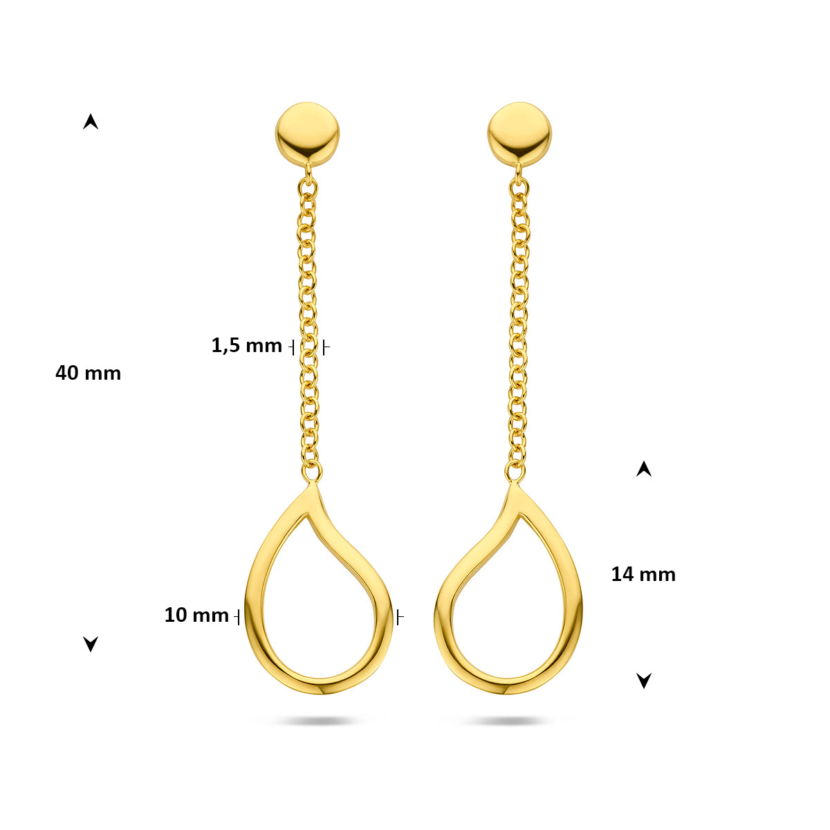 oorhangers druppel 40 mm 14K geelgoud - druppel/komma/pegel