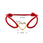 Armband rot Satins Herz 13 - 26 cm 14K Gold mit Gummi/Nylon/Leder