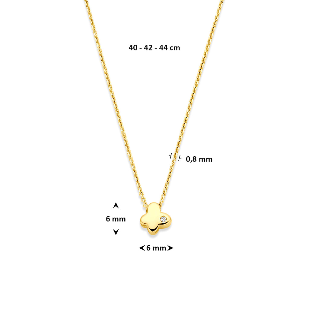 collier vlinder lab grown diamant 0.01ct f vs 40 - 42 - 44 cm 14K geelgoud