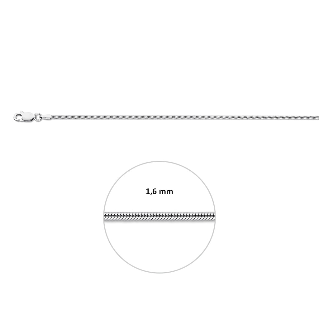 slang rond 1,6 mm zilver gerhodineerd