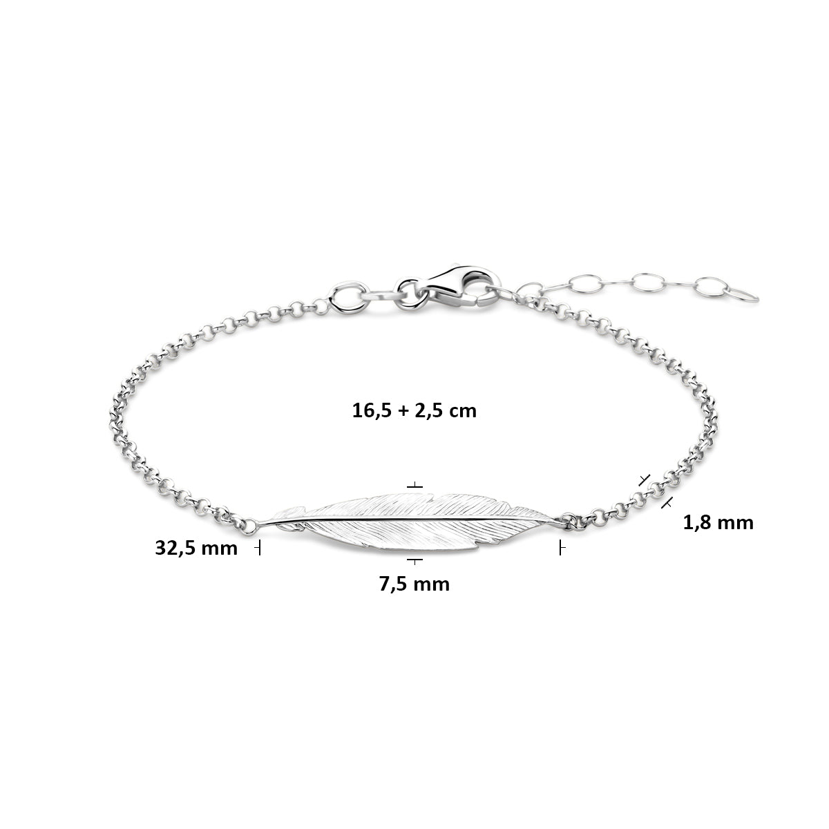 Armband Feder 16,5 + 2,5 cm Silber rhodiniert