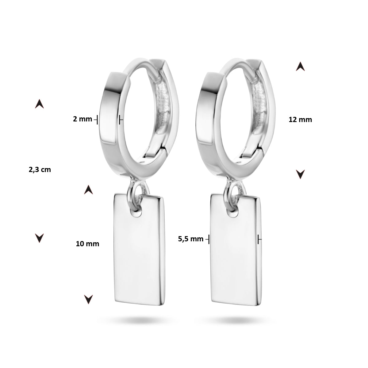 klapoorring hanger rechthoek zilver gerhodineerd - rechthoek