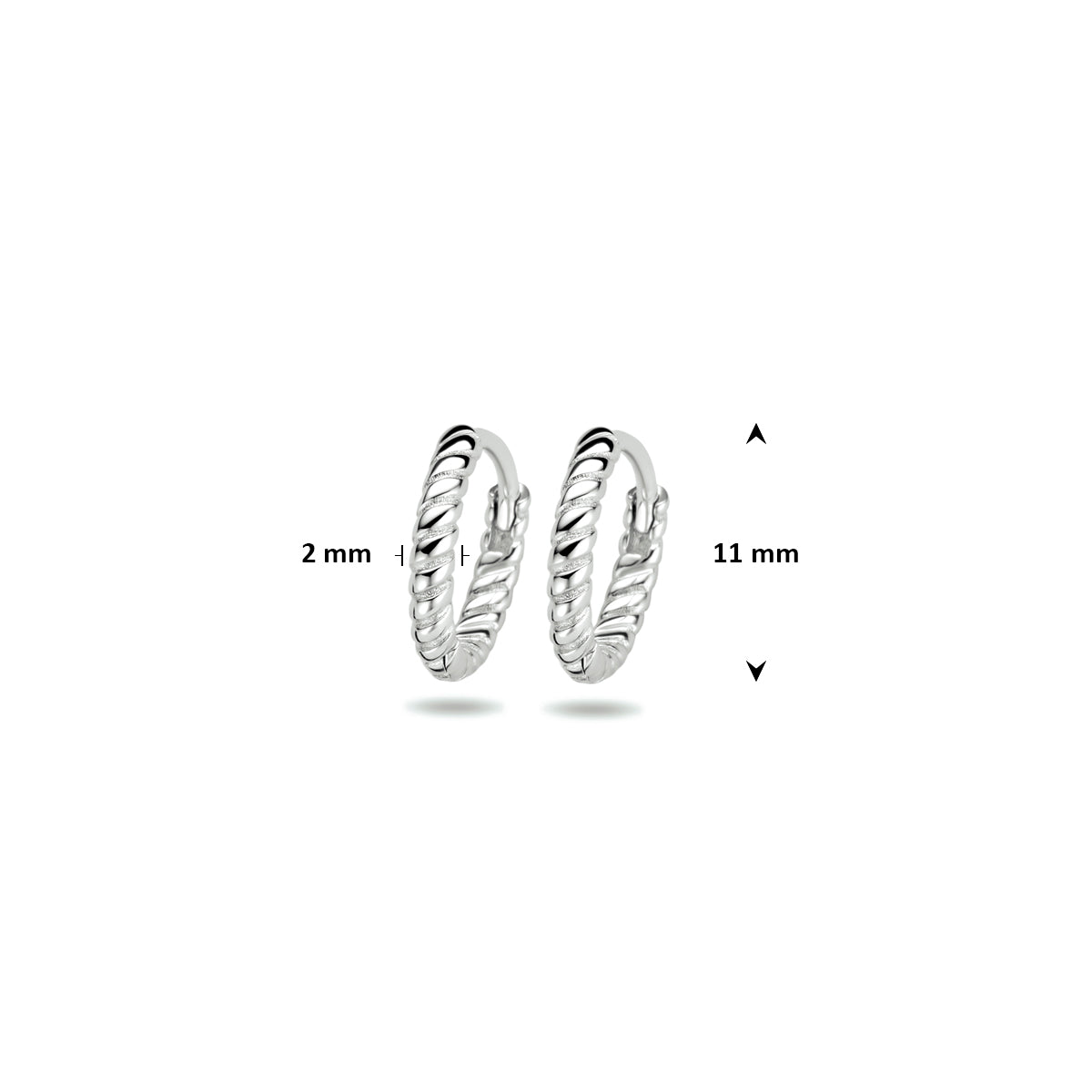 klapoorringen gedraaid 11 mm zilver gerhodineerd