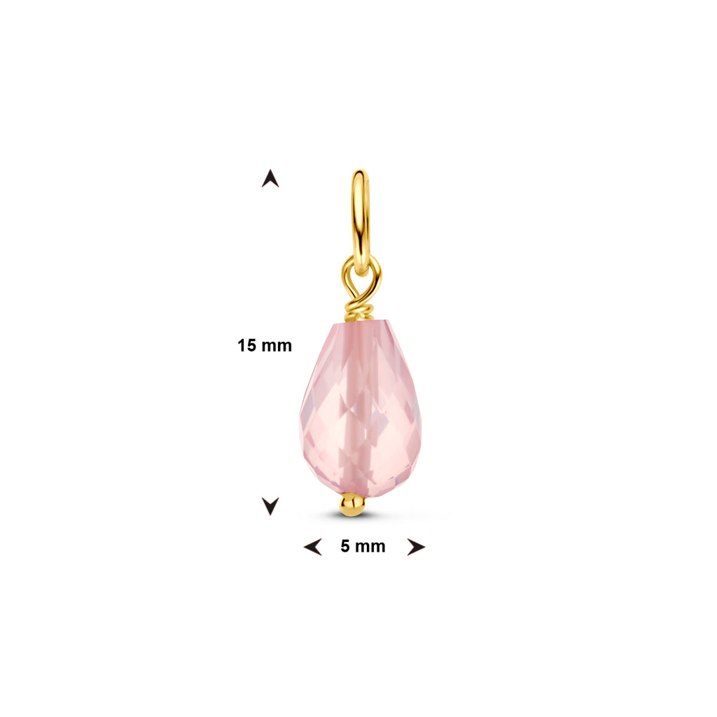 hanger roze kwarts 15 mm 14K geelgoud