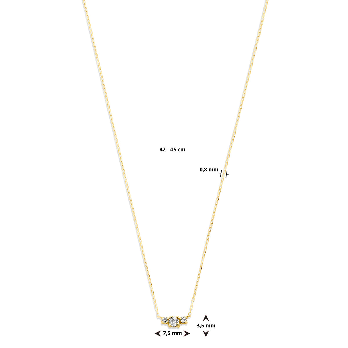 collier diamant 0.14ct h si 42 - 45 cm 18K geelgoud