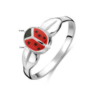 ring lieveheersbeestje emaille zilver wit
