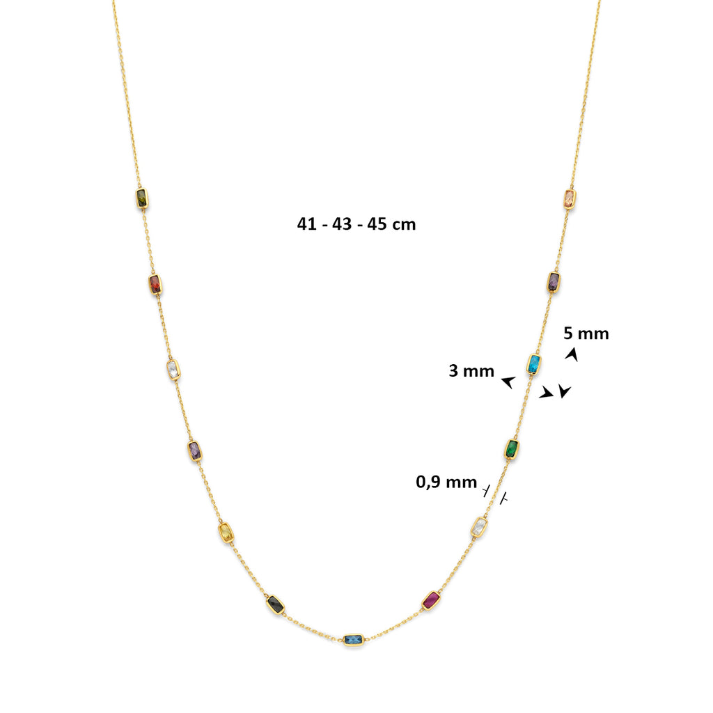 9k collier gekleurd zirkonia 41 - 43 - 45 cm 9K geel