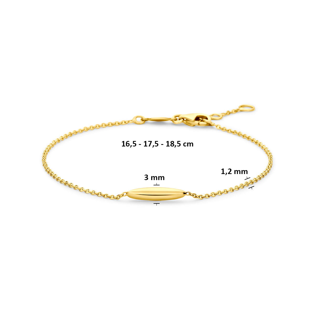 9k armband 16,5 - 17,5 - 18,5 cm 9K geel