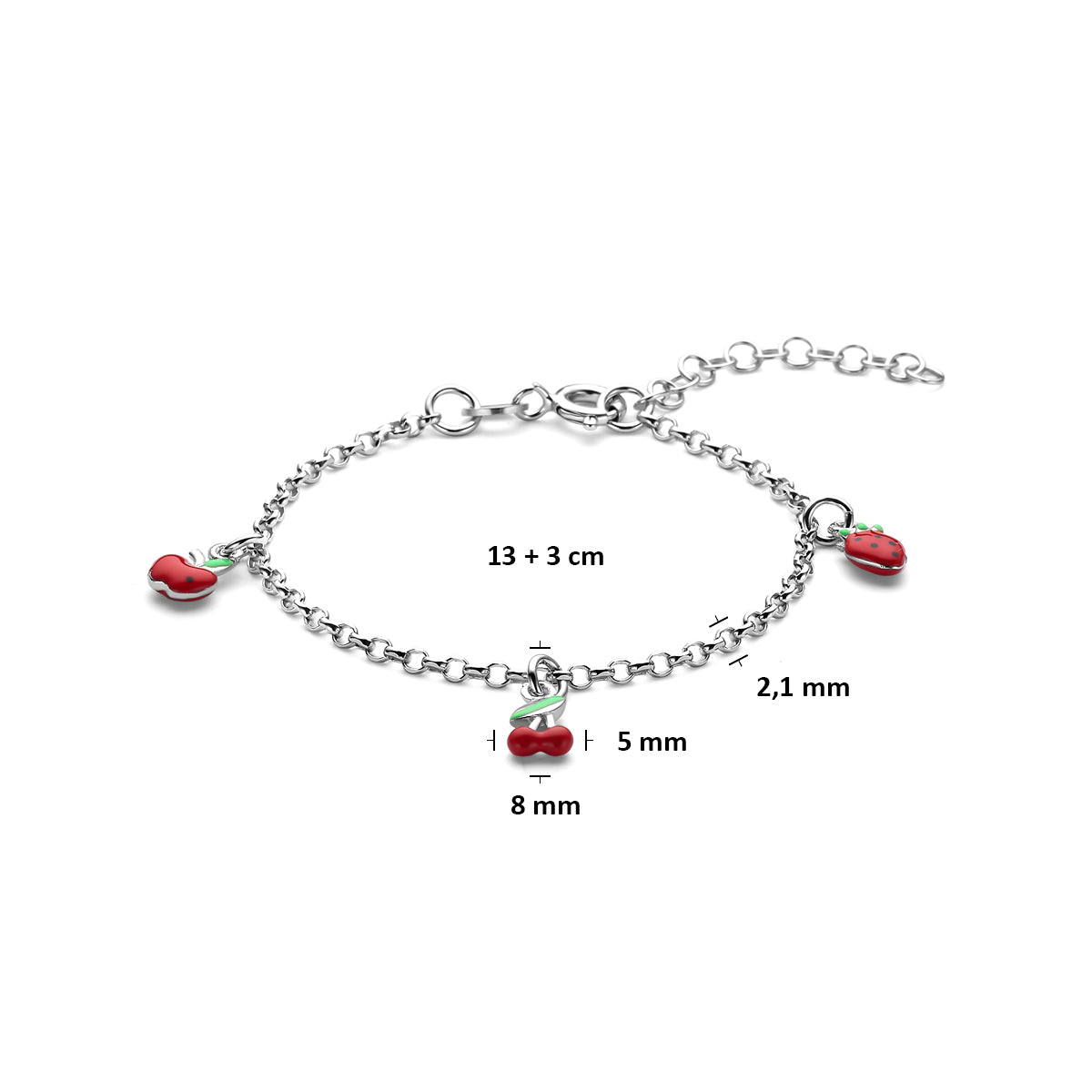 armband emaille fruit 13 + 3 cm zilver gerhodineerd