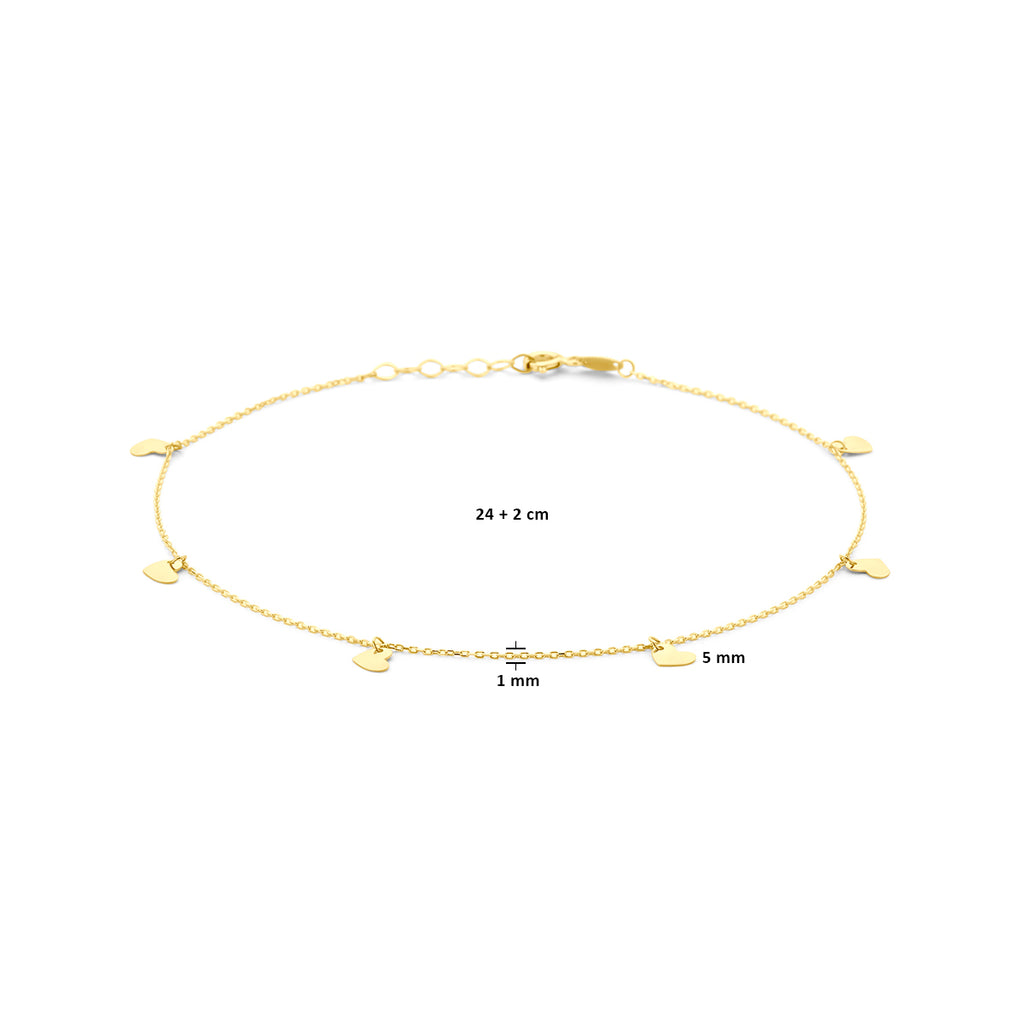 Fußkettchen Herzchen 24 + 2 cm 14K Gelbgold