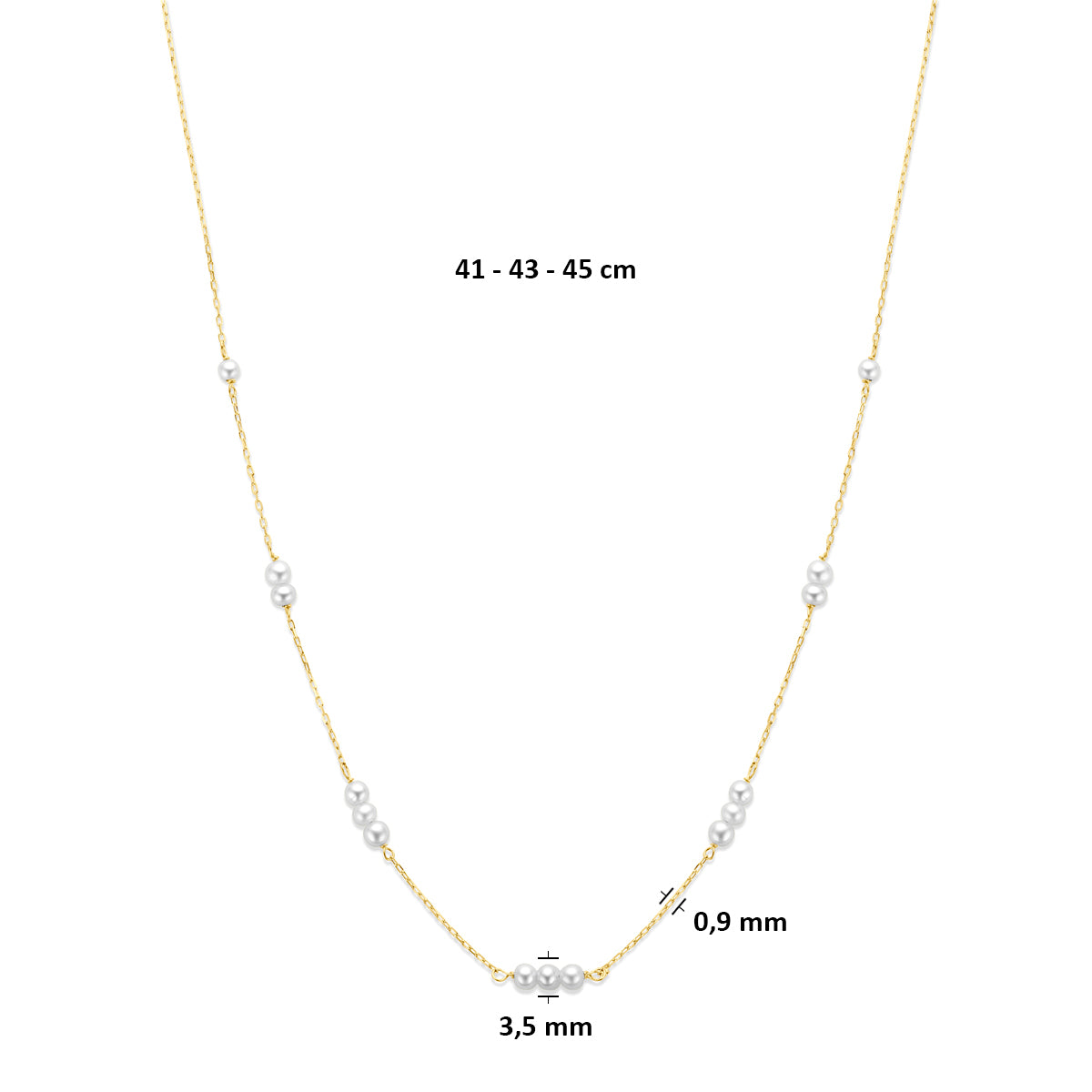 9k collier parels 41 - 43 - 45 cm 9K geel