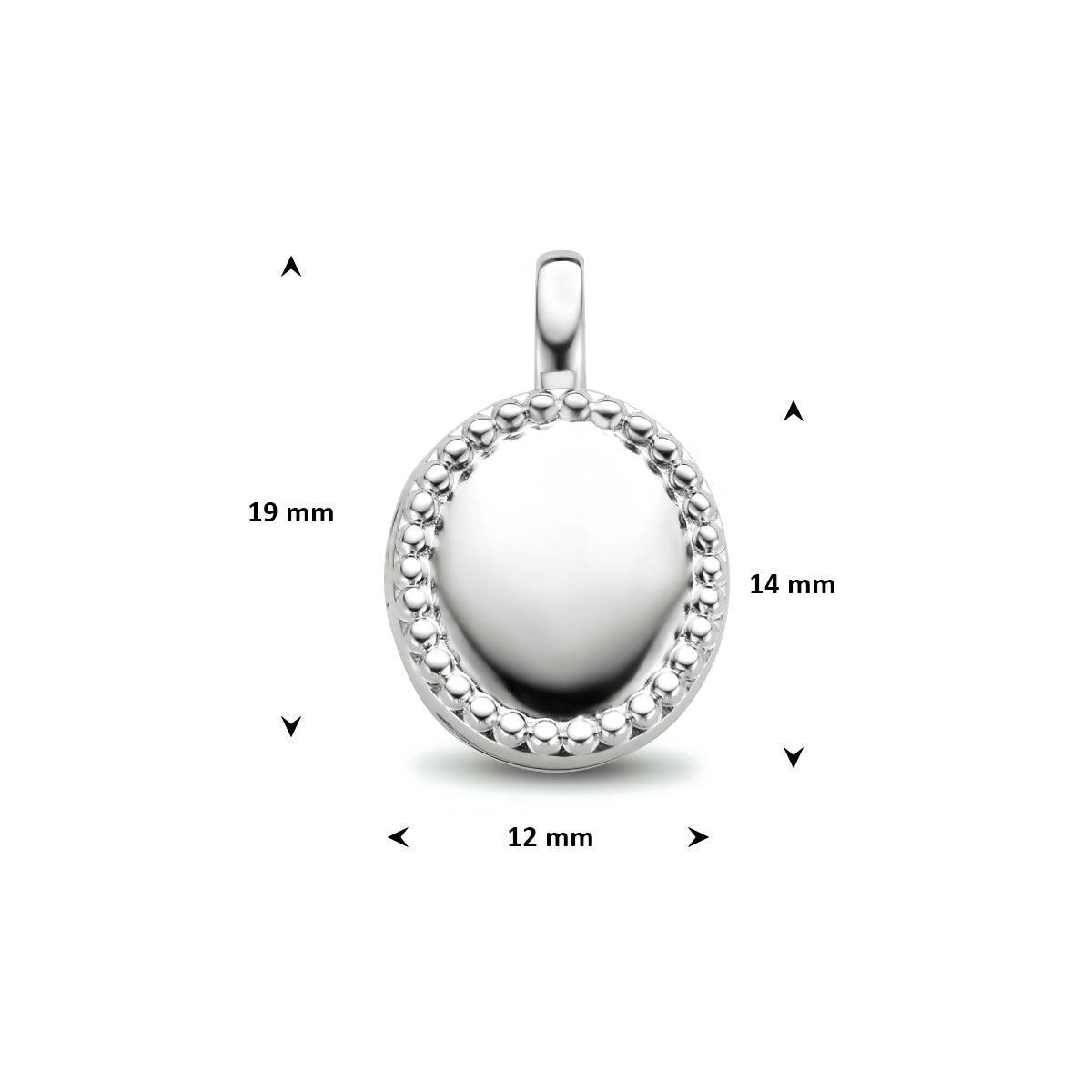 medaillon ovaal bolletjes zilver gerhodineerd