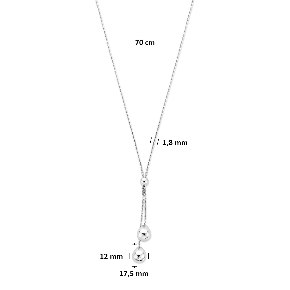 Y-Kette Kugeln 70 cm Silber rhodiniert