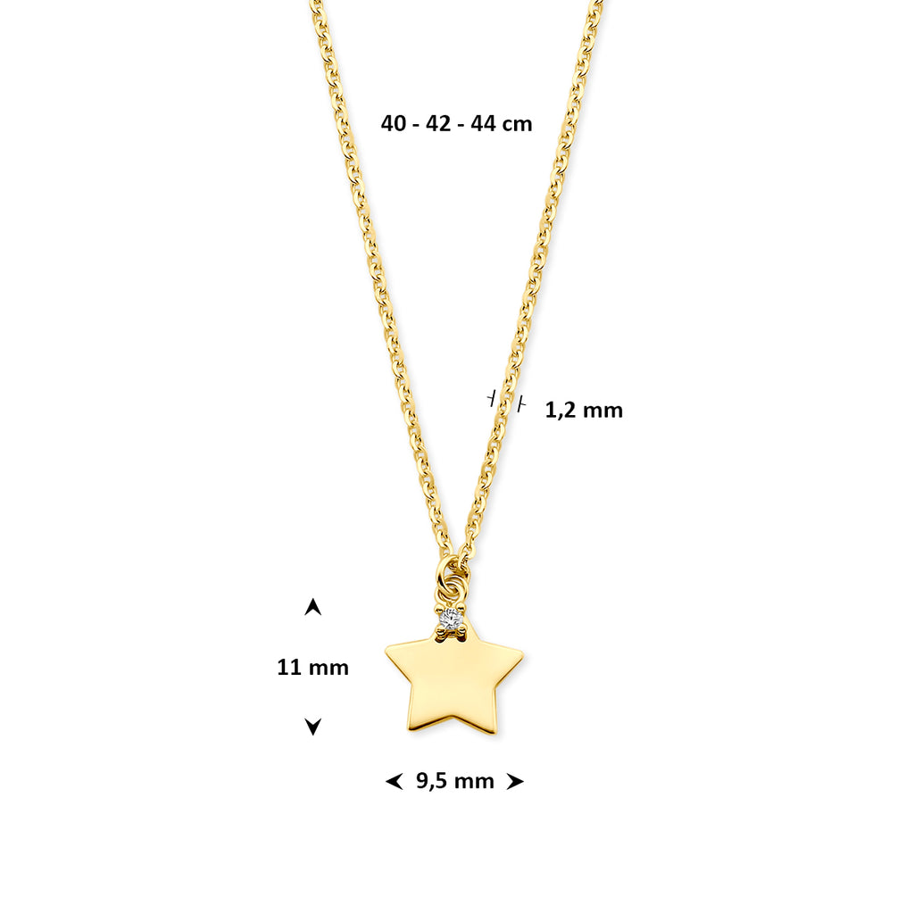 Halskette Stern Zirkonia 40 - 42 - 44 cm 14K Gelbgold