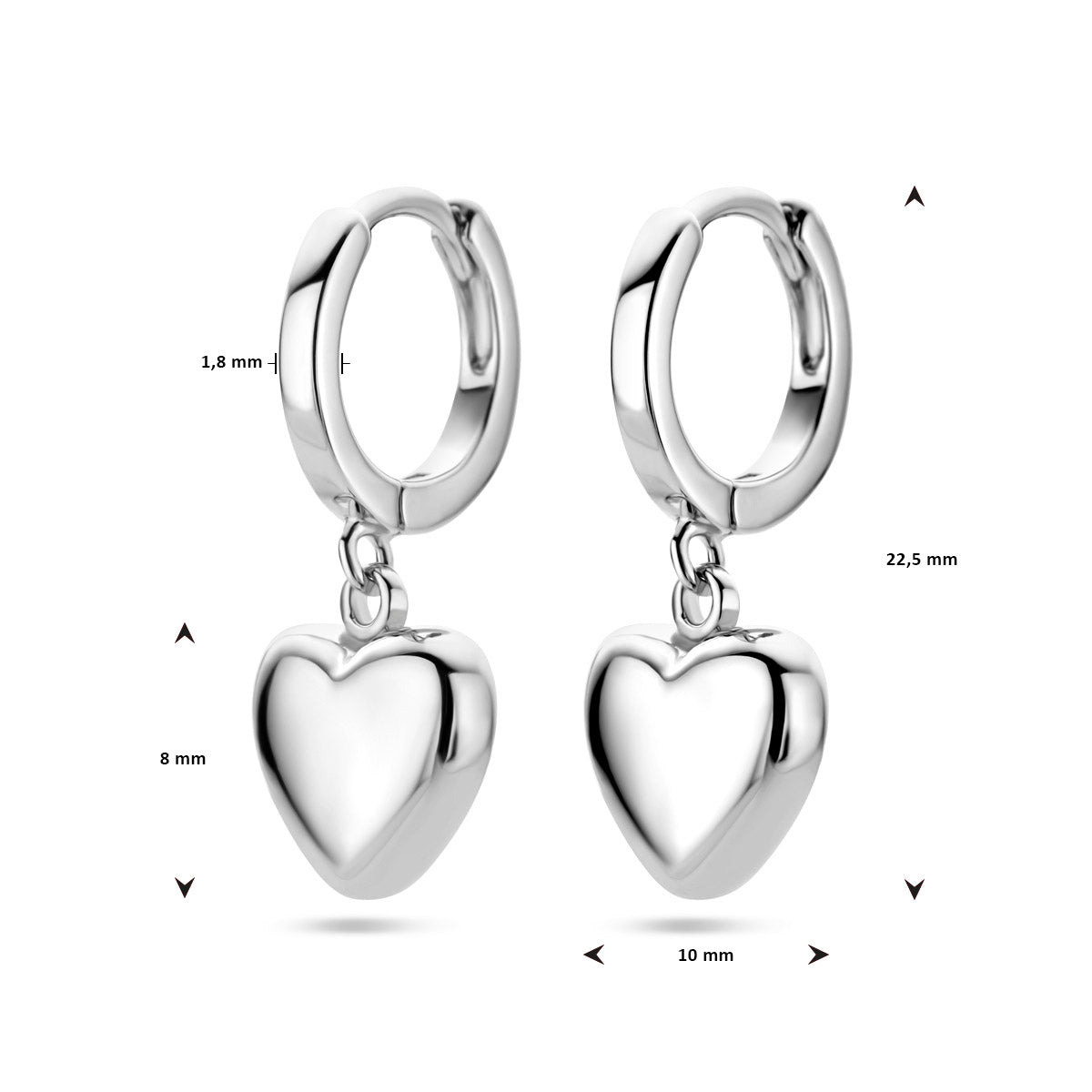 klapoorringen hart zilver gerhodineerd