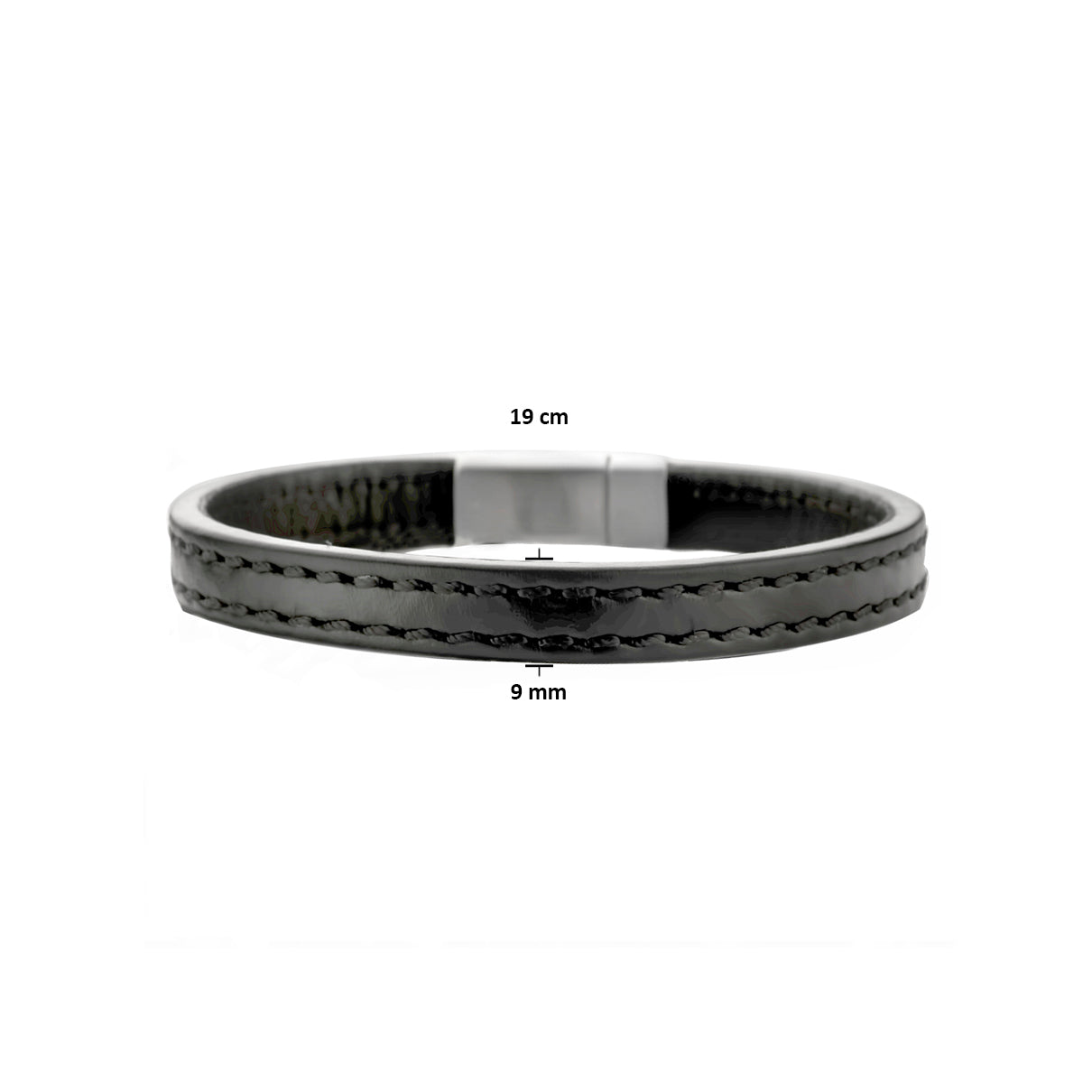 armband leer zwart 9,0 mm edelstaal