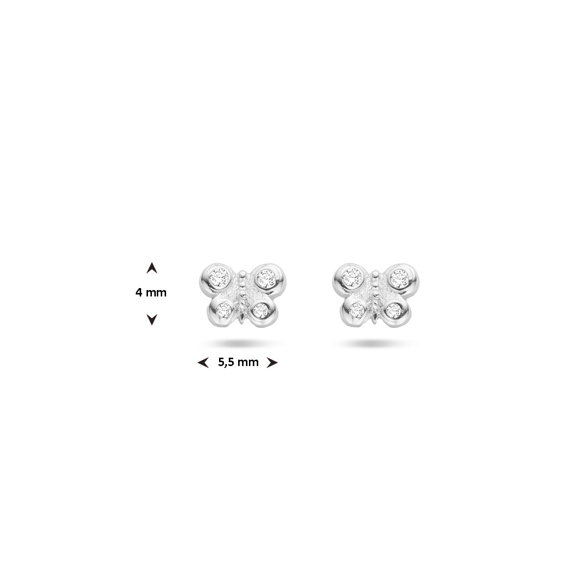 oorknoppen vlinder zirkonia zilver gerhodineerd