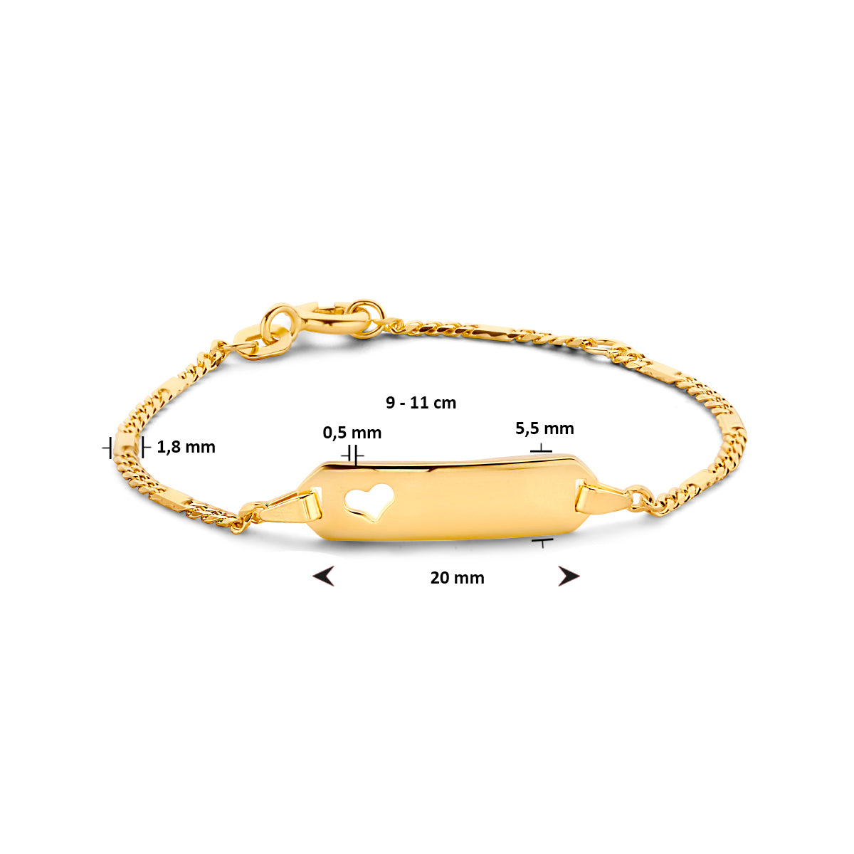 Gravurarmband Herzplättchen 5,5 mm 14K Gelbgold