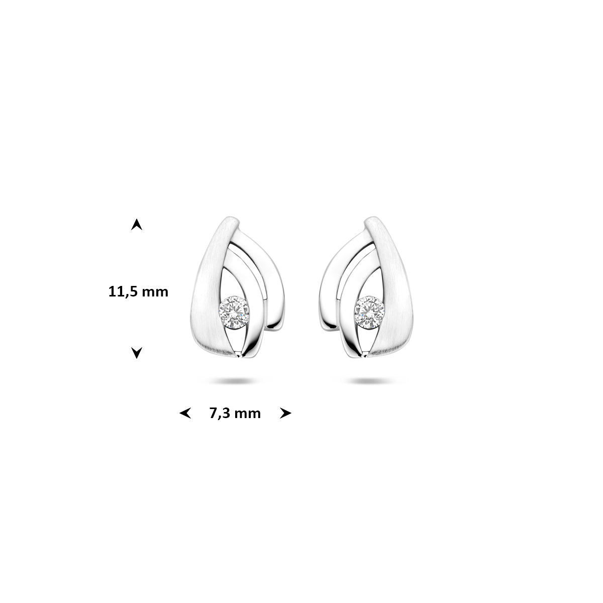 Ohrstecker Zirkonia poliert/matt 11,5 mm Silber rhodiniert