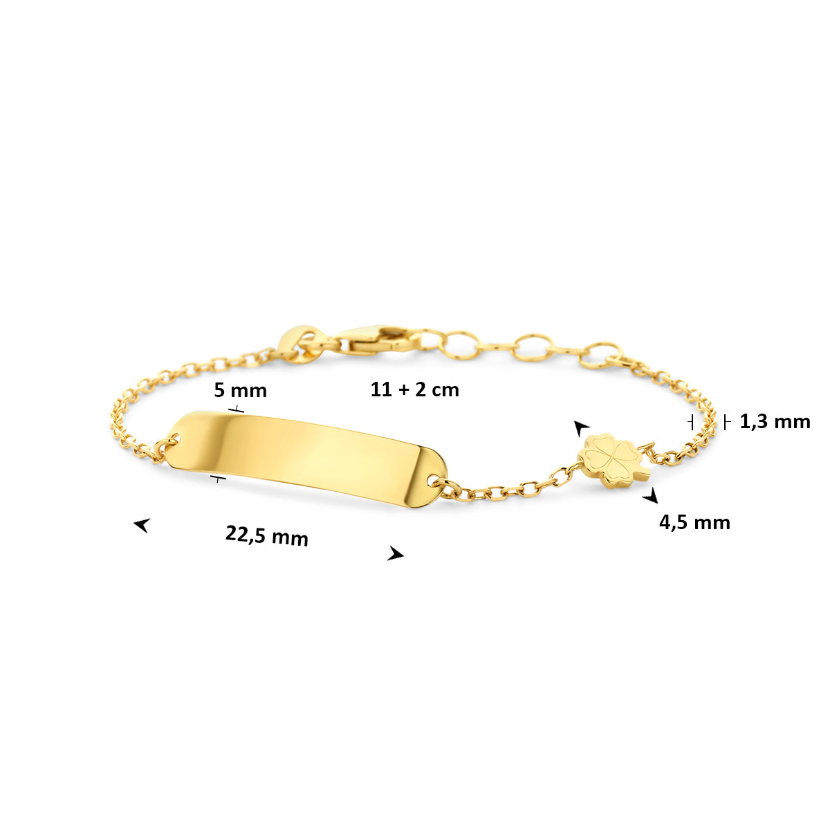 graveerarmband klavertje 11 + 2 cm 14K geelgoud