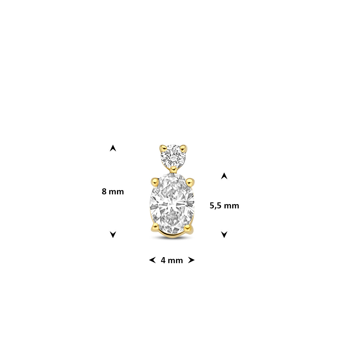 hanger lab grown diamant 0.33ct f vs 8 mm 14K geelgoud - ovaal