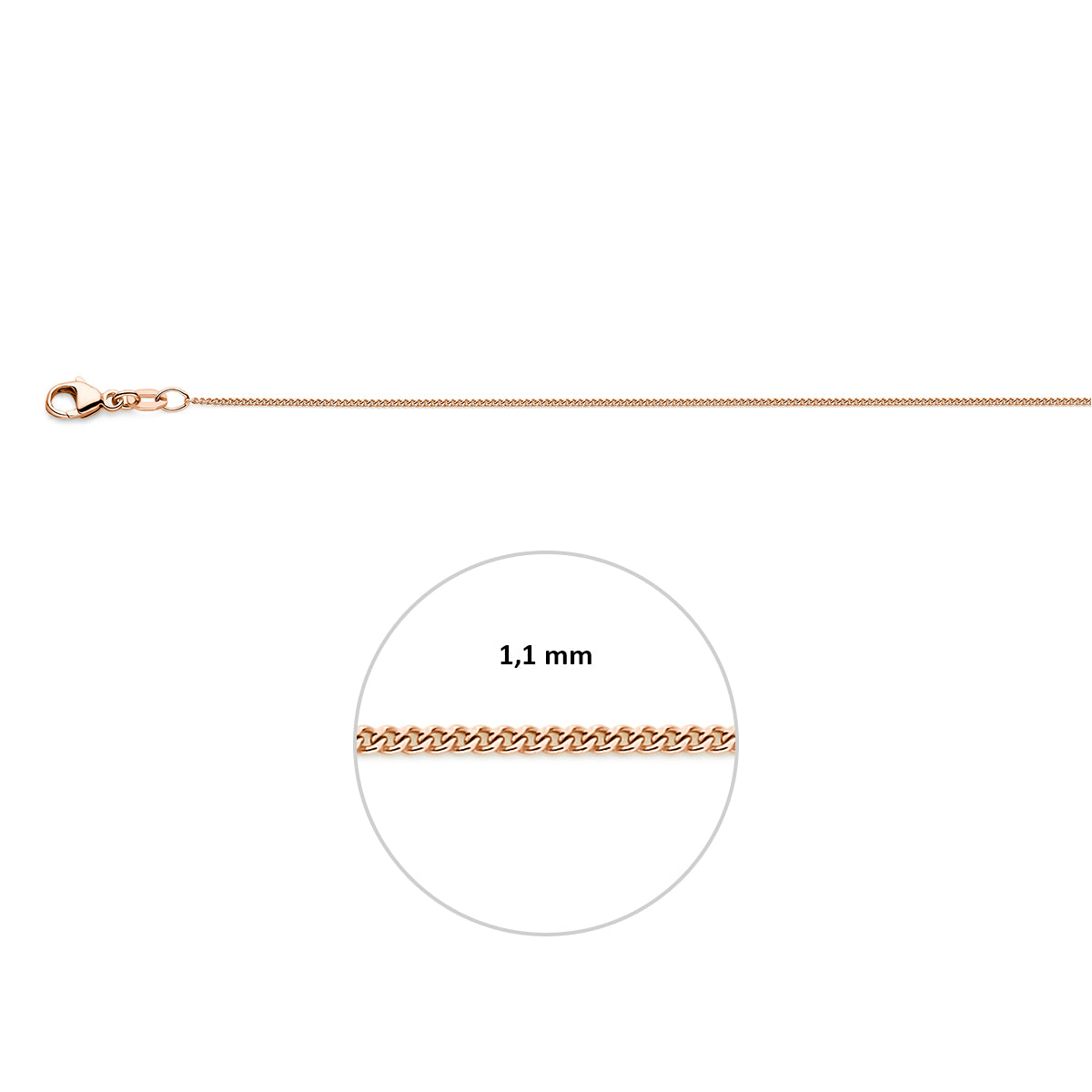 collier gourmette 1,1 mm 41 - 43 - 45 cm 18K roségoud