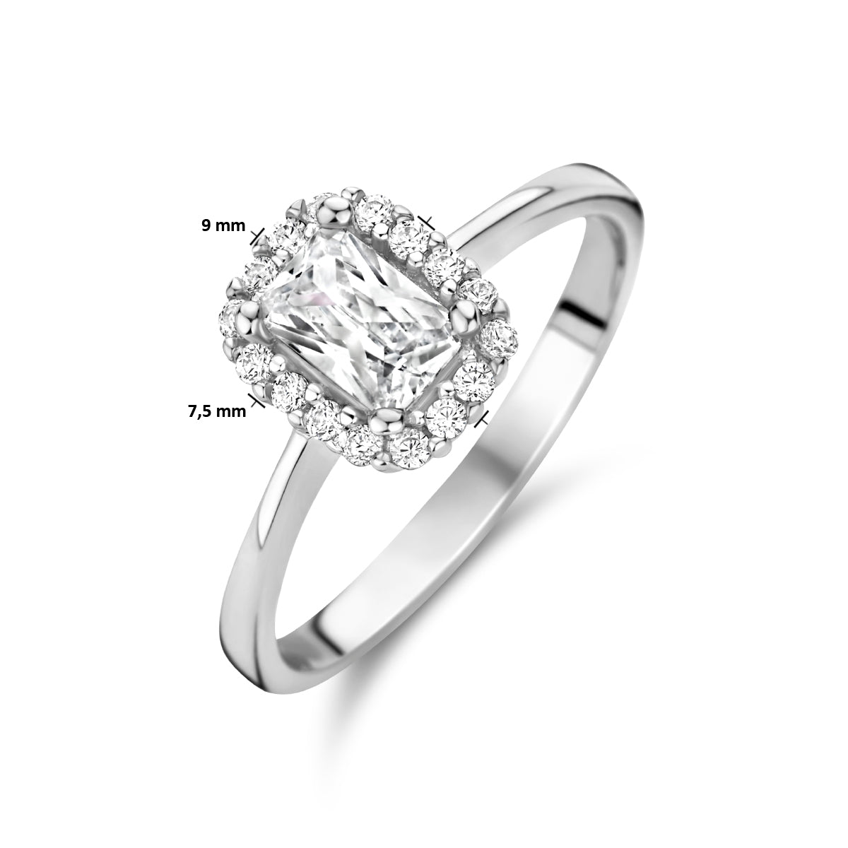 Ring Zirkonia Halo Silber rhodiniert