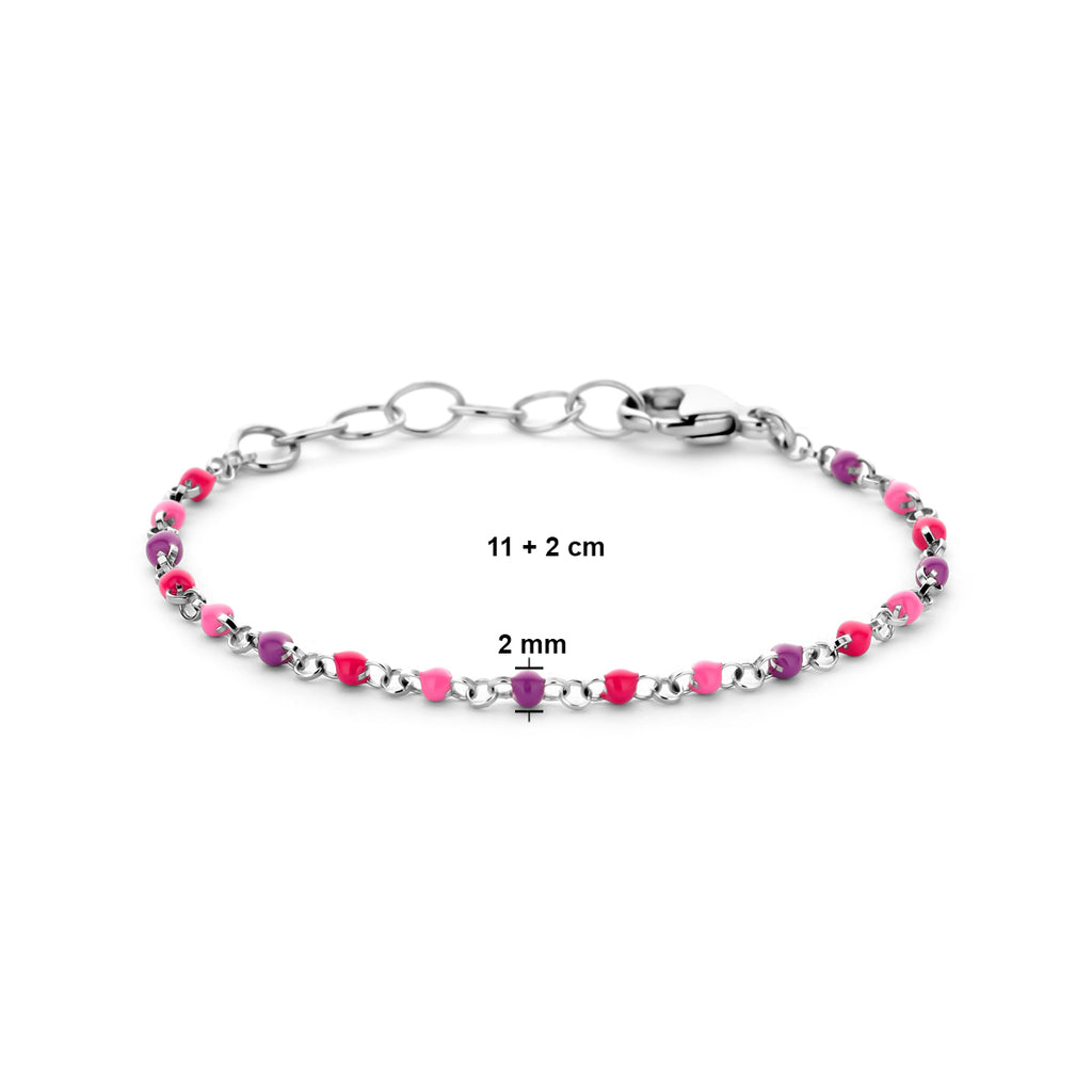 armband bolletjes gekleurd emaille 11 + 2 cm zilver gerhodineerd