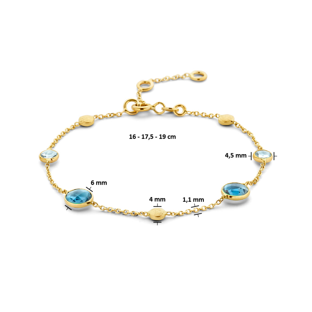 armband london blue en blauw topaas en rondjes 16 - 17,5 - 19 cm 14K geelgoud - rondje,bolletje,ringetje,draad